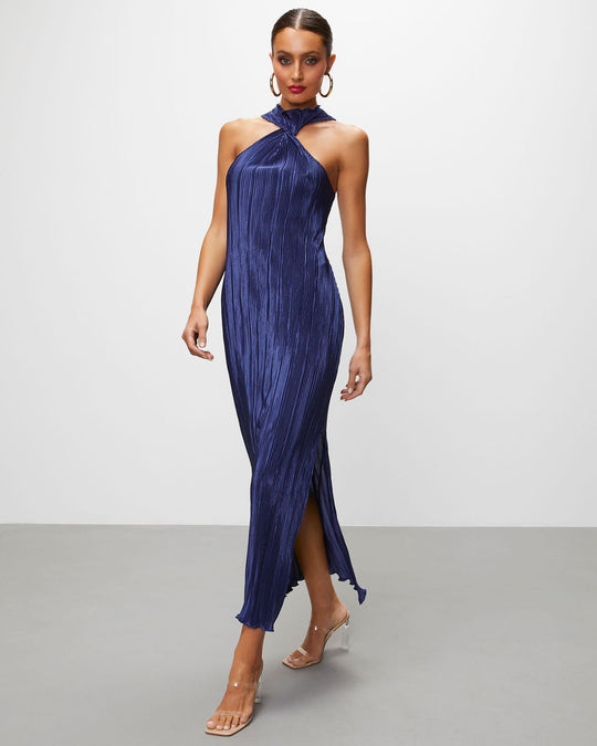 Navy  % Cabo Plisse Twisted Front Maxi Dress-1