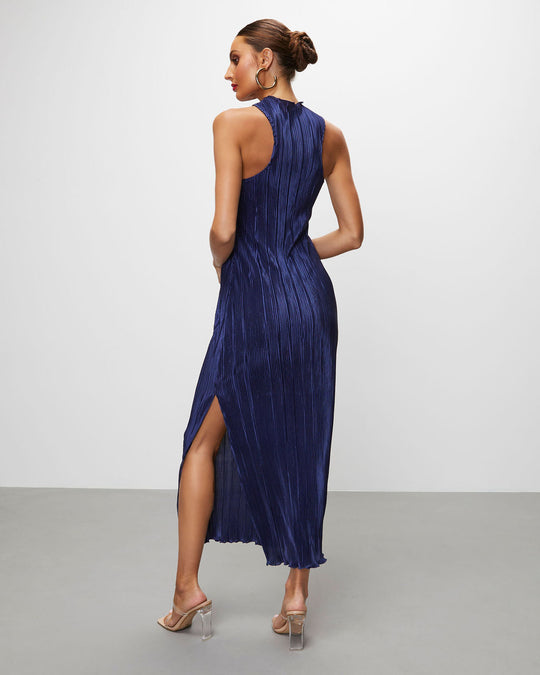 Navy  % Cabo Plisse Twisted Front Maxi Dress-2