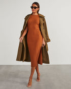 Rust % Huston Sleeveless Pleated Knit Midi Dress-1