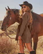 Olya Suede Wrap Tie Fringe Mini Dress