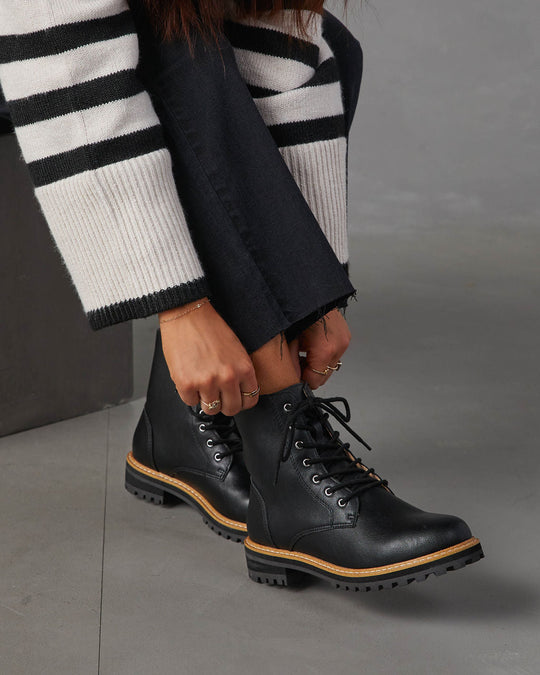 Black % Brycen Faux Leather Lace Up Boot-4