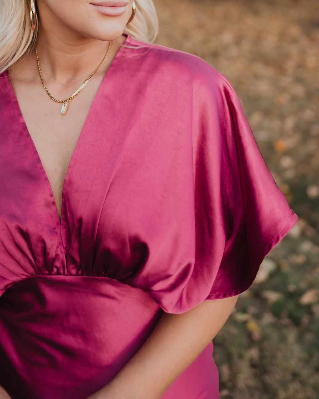 theia v neck satin dress Theia Satin V-Neck Maxi Dress – VICI