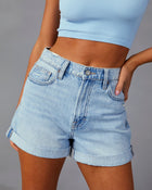 Light Wash % Danni Cuffed Distressed High Rise Denim Shorts 1