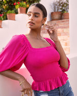 Hot Pink %  Devin Smocked Peplum Top 2