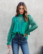 Green % Down Memory Lane Lace Contrast Top-1