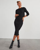 Black % Full Of Surprises Ribbed Knit Midi Dress-6