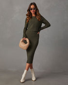 Olive Green %  Full Of Surprises Ribbed Knit Midi Dress 1