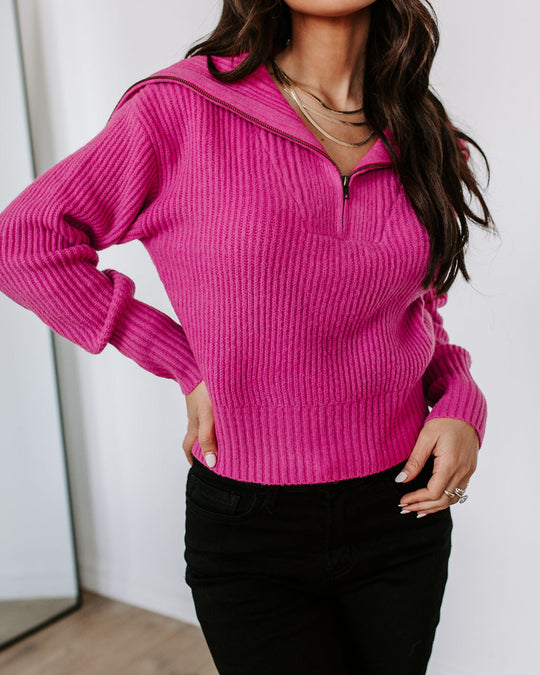 Hot Pink % We Love It Half Zip Pullover Sweater-2