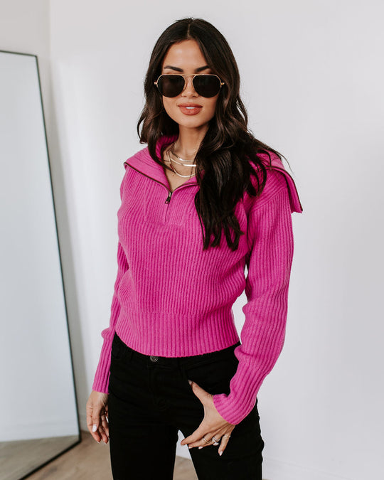 Hot Pink % We Love It Half Zip Pullover Sweater-1