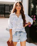 Blue Multi % Zelda Paisley Button Down Top 1