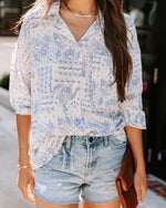 Blue Multi % Zelda Paisley Button Down Top 4