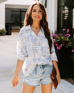 Blue Multi % Zelda Paisley Button Down Top 5