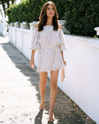 Cream % Sayra Floral Off The Shoulder Romper-1