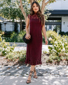 Wine % Frances Lace Ruffle Midi Dress-1