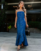 Navy % Elliana Strapless Embossed Ruffle Maxi Dress-1