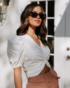 White % Audree Cotton Twisted Front Crop Top-1