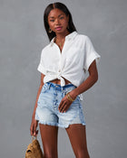 White % Krissy Cotton Woven Button Down Top-1