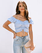 Dusty Blue %  Elowyn Smocked Ruched Crop Top 1
