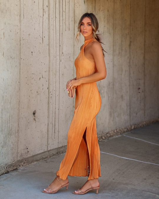 Marigold % Cabo Plisse Twisted Front Maxi Dress-5