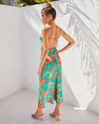 Red/Green % Renelle Satin Cutout Midi Dress-2