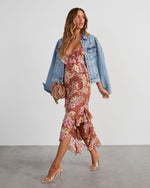 Safia Floral Ruffle Slip Midi Dress
