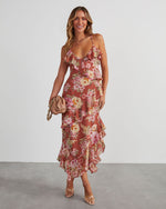 Safia Floral Ruffle Slip Midi Dress