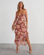 Safia Floral Ruffle Slip Midi Dress