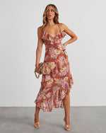 Mauve-Rose % Safia Floral Ruffle Slip Midi Dress-4