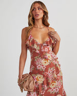 Safia Floral Ruffle Slip Midi Dress