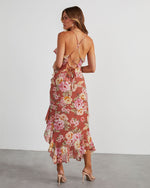 Safia Floral Ruffle Slip Midi Dress