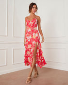 Red % Blossoming Wildflower Midi Dress-1