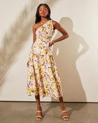 Yellow/Multi % Isidore One Shoulder Tiered Midi Dress-1