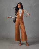 Remy Plunging Faux Suede Overalls