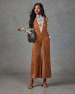 Remy Plunging Faux Suede Overalls