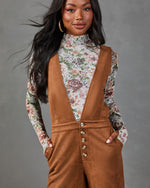 Remy Plunging Faux Suede Overalls