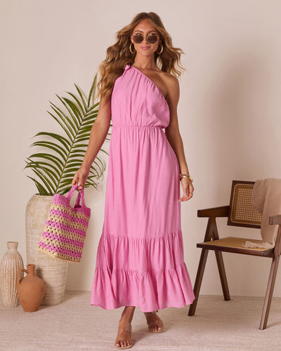 Serene Summer One Shoulder Maxi Dress in Pink - Size Small, Rayon/ Vici Serene Summer One Shoulder Maxi Dress in Pink - Size Small, Rayon/ Vici