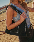 Western Drift Studded Faux Suede Shoulder Bag