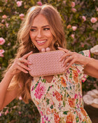 Pink % Lindsie Woven Vegan Leather Wooden Frame Clutch-1