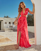 Red % Carlita Ruffle Cutout Maxi Dress-1