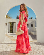 Red % Carlita Ruffle Printed Cutout Maxi Dress-4