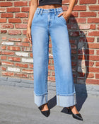 Wanderblues Stretch Cuffed Wide Leg Jeans