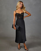 Noir Poise Satin Lace Midi Dress