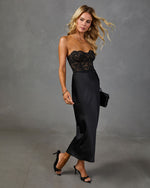 Noir Poise Satin Lace Midi Dress