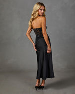 Noir Poise Satin Lace Midi Dress