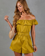 Palm Reverie Cotton Belted Romper