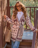 Anneston Printed Wrap Tie Fringe Cardigan