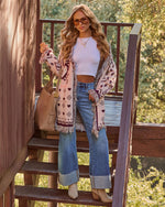 Anneston Printed Wrap Tie Fringe Cardigan