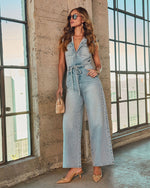 Rowene Waist Tie Denim Jumpsuit
