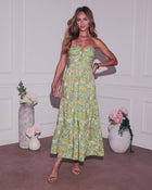 Green Floral % Hidden Paradise Floral Tiered Maxi Dress-1