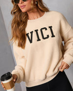 Cream % VICI Summit Graphic Fleece Sweatshirt-1